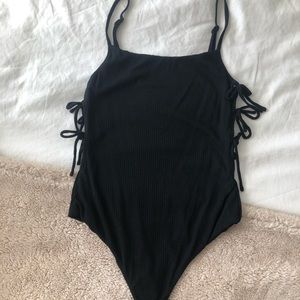 Black ribbed body suit
